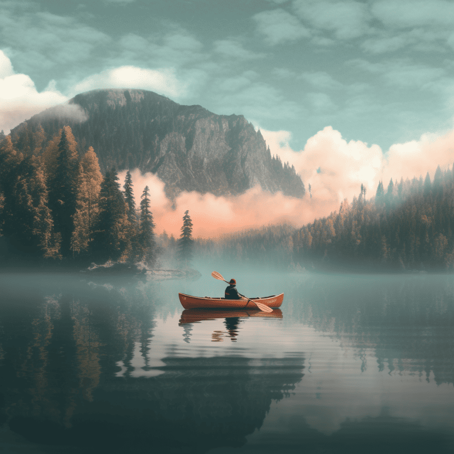person canoeing on a lake