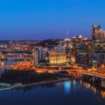 downtown of Pittsburgh at night, bay